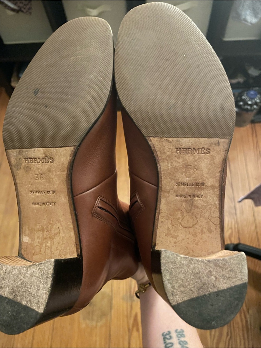 Hermes Brown Leather Ankle Boots with Block Heel - Picture 6 of 7